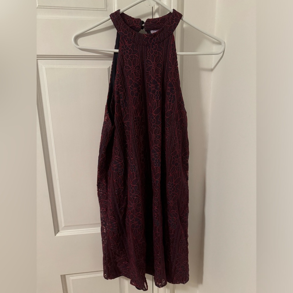Alya Lace Mini Dress Halter Neck Dark Red Dark Blue